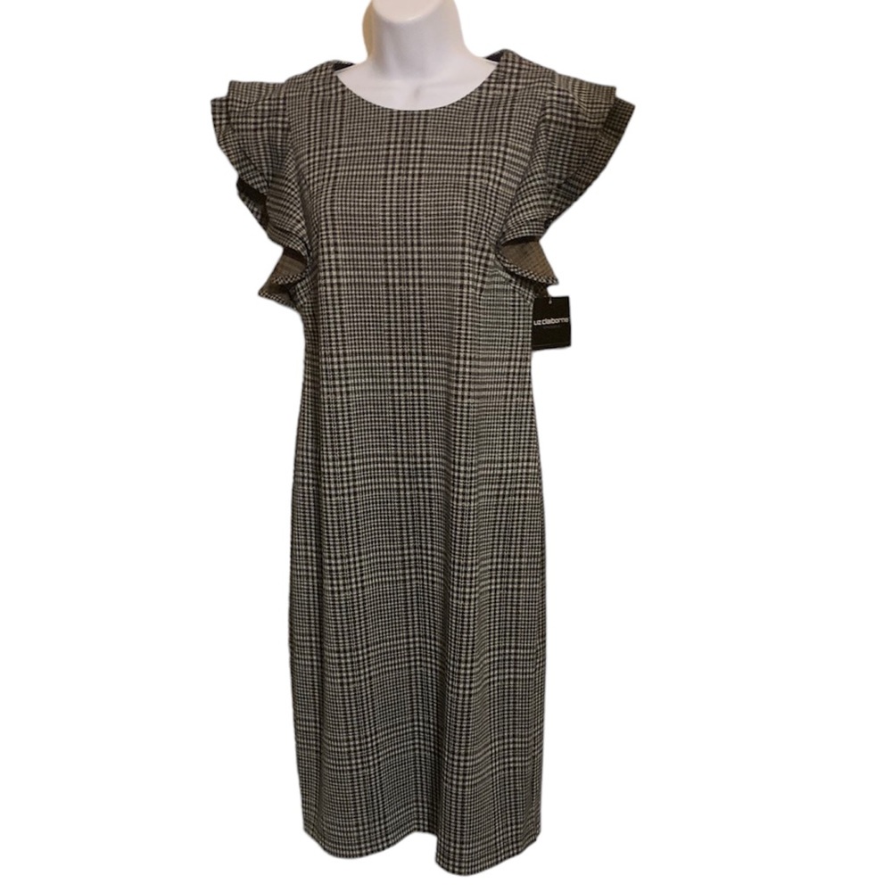 NWT Liz Claiborne Plaid Dress with Ruffle Sleeves Sz 6